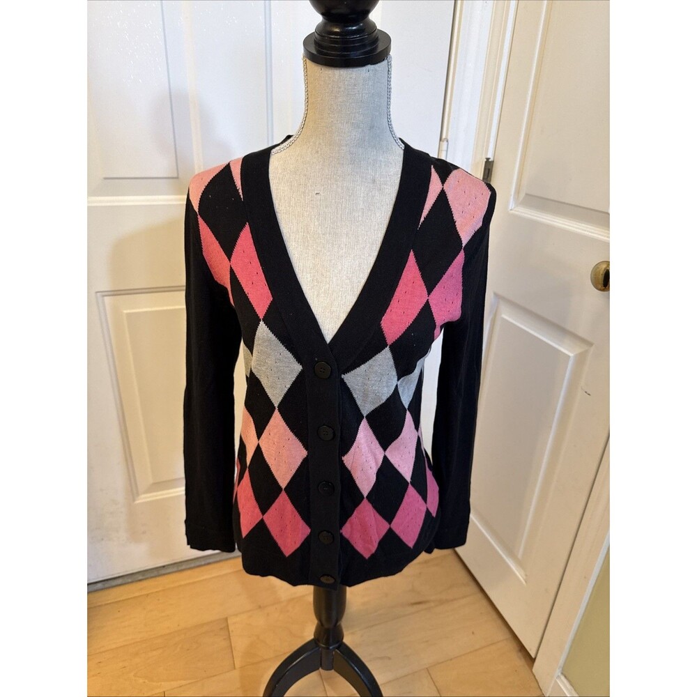 PINK ARGYLE GOLF SWEATER David Brooks Silk Rayon Blend Size S